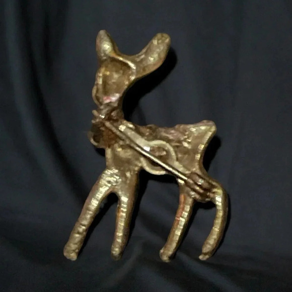 Vintage Enamel Deer Gold Tone Brooch - Picture 2 of 2